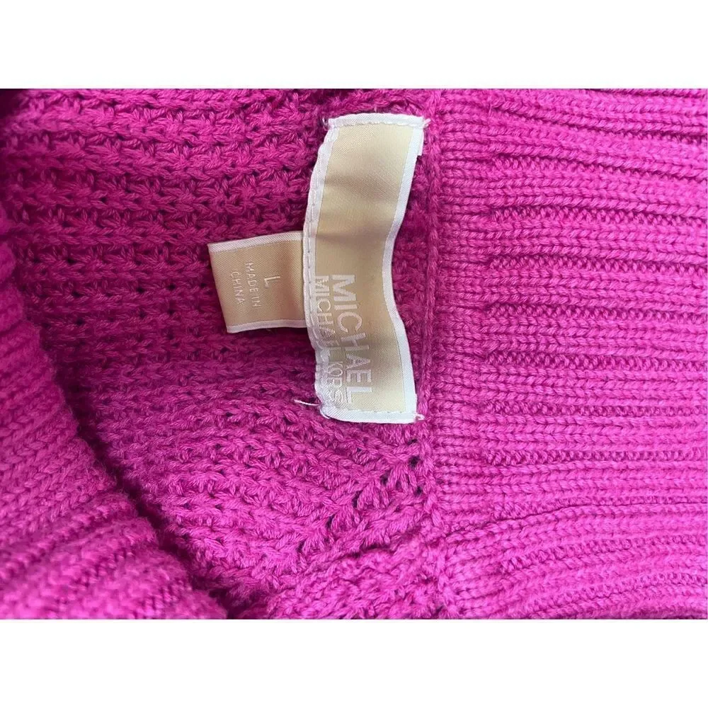Michael Kors Cowl Neck Sweater Womens Large Pink Excellent Waffle Knit Tunic